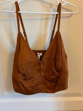 Aerie Satin Corset Style Cropped Tank Top - Rust Orange, XL